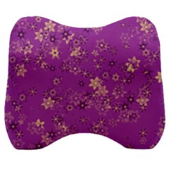 Gold Purple Floral Print Velour Head Support Cushion by SpinnyChairDesigns