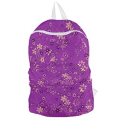 Gold Purple Floral Print Foldable Lightweight Backpack by SpinnyChairDesigns