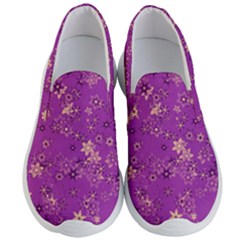 Gold Purple Floral Print Men s Lightweight Slip Ons by SpinnyChairDesigns