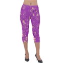 Gold Purple Floral Print Lightweight Velour Capri Leggings  View1