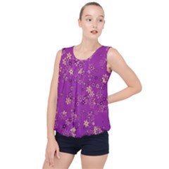 Gold Purple Floral Print Bubble Hem Chiffon Tank Top by SpinnyChairDesigns