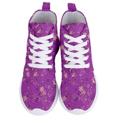 Gold Purple Floral Print Women s Lightweight High Top Sneakers by SpinnyChairDesigns