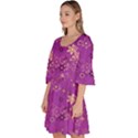 Gold Purple Floral Print Velour Kimono Dress View2