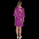 Gold Purple Floral Print Velour Kimono Dress View4