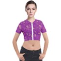 Gold Purple Floral Print Short Sleeve Cropped Jacket View1