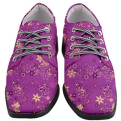 Gold Purple Floral Print Women Heeled Oxford Shoes by SpinnyChairDesigns