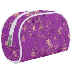 Gold Purple Floral Print Makeup Case (large) by SpinnyChairDesigns