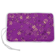 Gold Purple Floral Print Pen Storage Case (l)