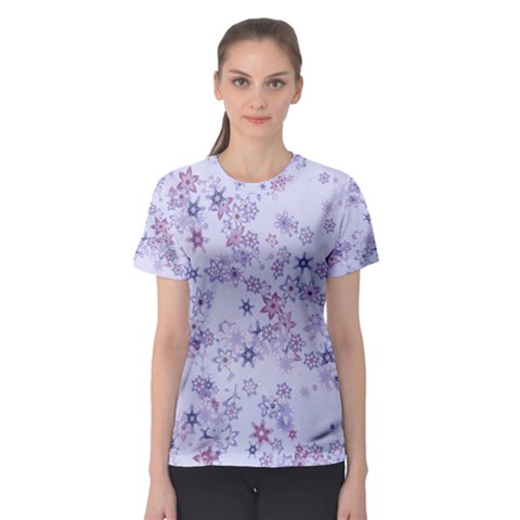 Pastel Purple Floral Pattern Women s Sport Mesh Tee by SpinnyChairDesigns