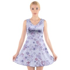 Pastel Purple Floral Pattern V-neck Sleeveless Dress by SpinnyChairDesigns