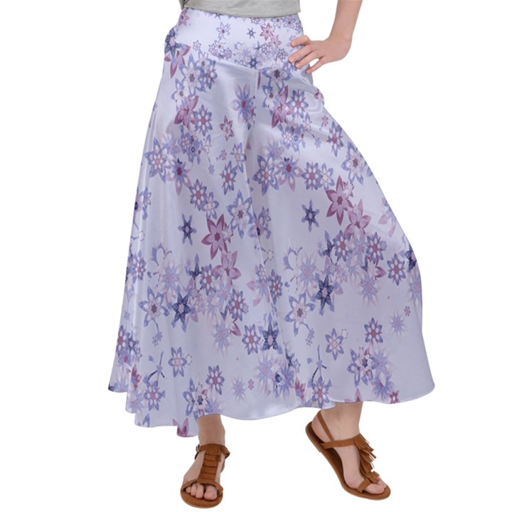 Pastel Purple Floral Pattern Satin Palazzo Pants