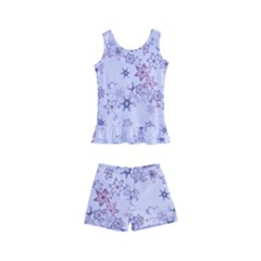 Pastel Purple Floral Pattern Kids  Boyleg Swimsuit by SpinnyChairDesigns