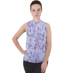 Pastel Purple Floral Pattern Mock Neck Chiffon Sleeveless Top by SpinnyChairDesigns