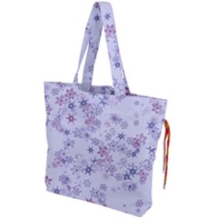 Pastel Purple Floral Pattern Drawstring Tote Bag by SpinnyChairDesigns