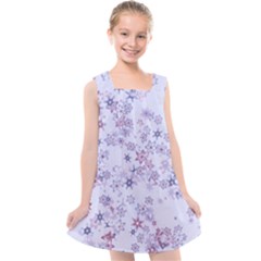 Pastel Purple Floral Pattern Kids  Cross Back Dress by SpinnyChairDesigns