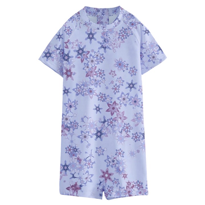 Pastel Purple Floral Pattern Kids  Boyleg Half Suit Swimwear