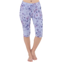 Pastel Purple Floral Pattern Lightweight Velour Cropped Yoga Leggings by SpinnyChairDesigns