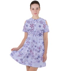 Pastel Purple Floral Pattern Short Sleeve Shoulder Cut Out Dress  by SpinnyChairDesigns