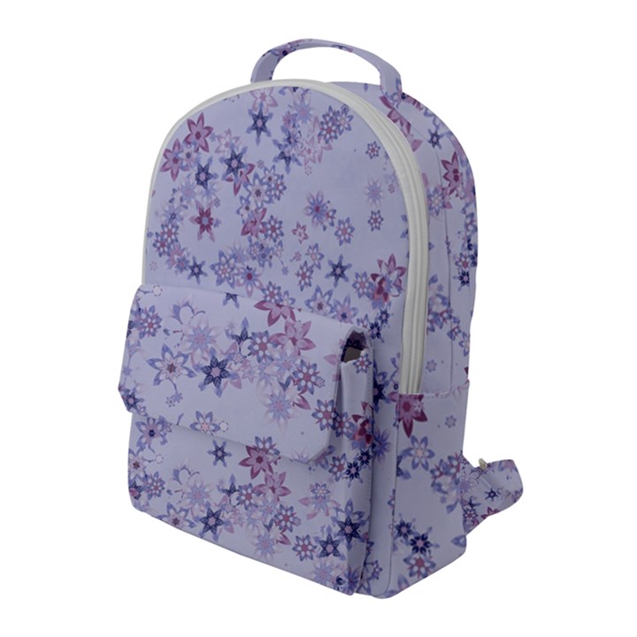 Pastel Purple Floral Pattern Flap Pocket Backpack (Large)