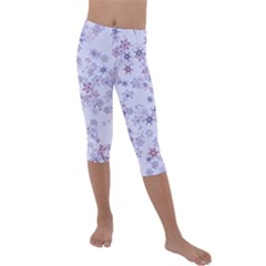 Pastel Purple Floral Pattern Kids  Lightweight Velour Capri Leggings  by SpinnyChairDesigns