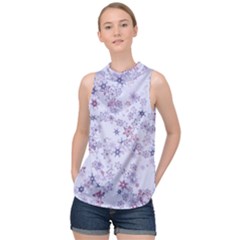 Pastel Purple Floral Pattern High Neck Satin Top by SpinnyChairDesigns