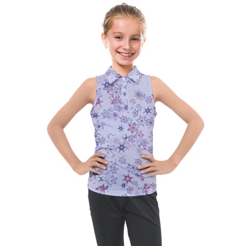 Pastel Purple Floral Pattern Kids  Sleeveless Polo Tee by SpinnyChairDesigns