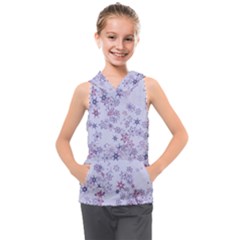 Pastel Purple Floral Pattern Kids  Sleeveless Hoodie by SpinnyChairDesigns