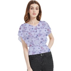 Pastel Purple Floral Pattern Butterfly Chiffon Blouse