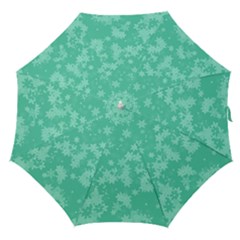 Biscay Green Floral Print Straight Umbrellas by SpinnyChairDesigns