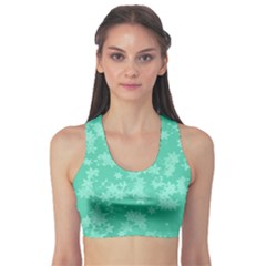 Biscay Green Floral Print Sports Bra by SpinnyChairDesigns