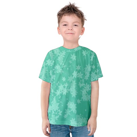 Biscay Green Floral Print Kids  Cotton Tee by SpinnyChairDesigns