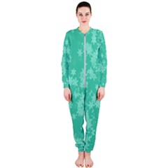 Biscay Green Floral Print Onepiece Jumpsuit (ladies)  by SpinnyChairDesigns