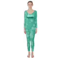 Biscay Green Floral Print Long Sleeve Catsuit by SpinnyChairDesigns