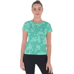 Biscay Green Floral Print Short Sleeve Sports Top  by SpinnyChairDesigns