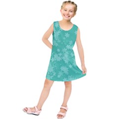 Biscay Green Floral Print Kids  Tunic Dress by SpinnyChairDesigns