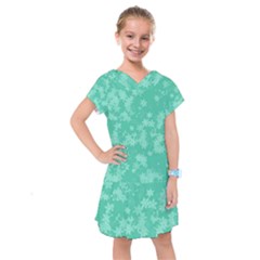 Biscay Green Floral Print Kids  Drop Waist Dress by SpinnyChairDesigns