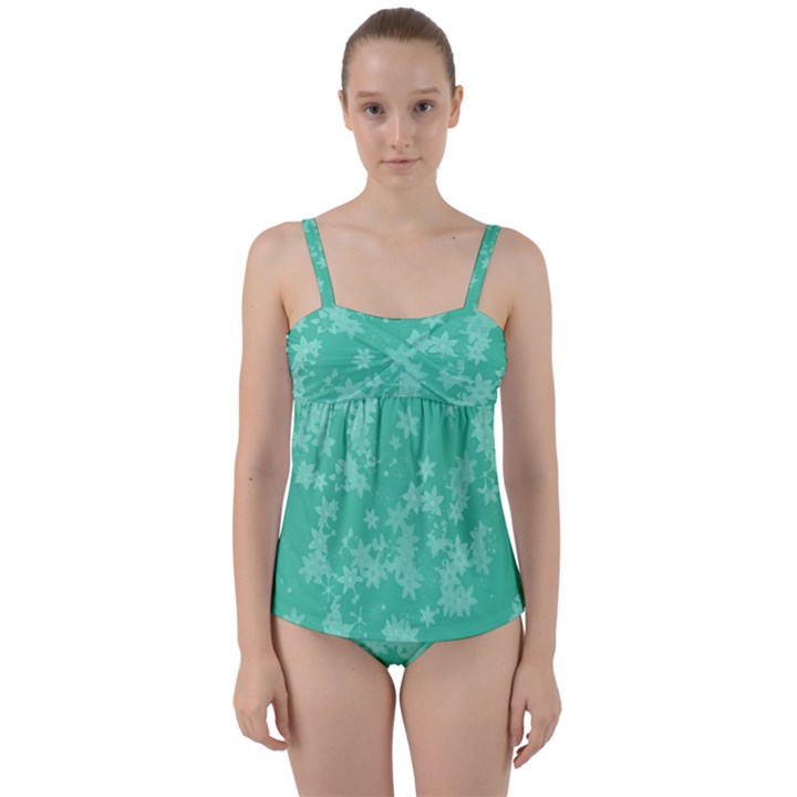 Biscay Green Floral Print Twist Front Tankini Set