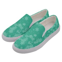 Biscay Green Floral Print Men s Canvas Slip Ons by SpinnyChairDesigns