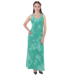 Biscay Green Floral Print Sleeveless Velour Maxi Dress by SpinnyChairDesigns