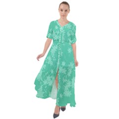 Biscay Green Floral Print Waist Tie Boho Maxi Dress