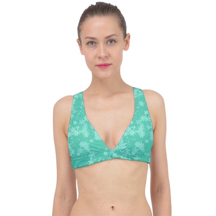 Biscay Green Floral Print Classic Banded Bikini Top