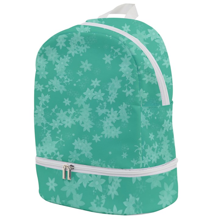 Biscay Green Floral Print Zip Bottom Backpack