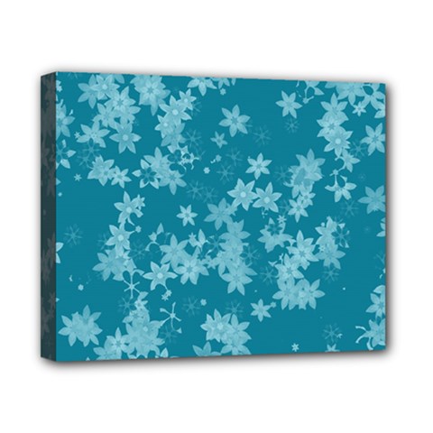 Teal Blue Floral Print Canvas 10  X 8  (stretched) by SpinnyChairDesigns