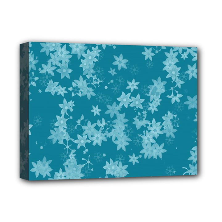 Teal Blue Floral Print Deluxe Canvas 16  x 12  (Stretched) 