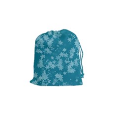 Teal Blue Floral Print Drawstring Pouch (small) by SpinnyChairDesigns