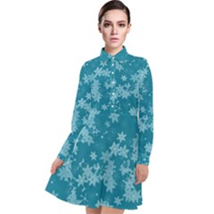 Teal Blue Floral Print Long Sleeve Chiffon Shirt Dress by SpinnyChairDesigns