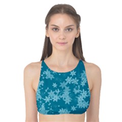 Teal Blue Floral Print Tank Bikini Top by SpinnyChairDesigns