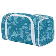 Teal Blue Floral Print Toiletries Pouch by SpinnyChairDesigns