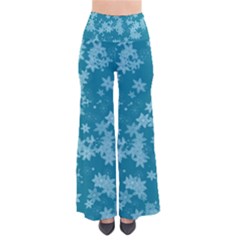 Teal Blue Floral Print So Vintage Palazzo Pants by SpinnyChairDesigns