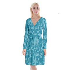 Teal Blue Floral Print Long Sleeve Velvet Front Wrap Dress by SpinnyChairDesigns